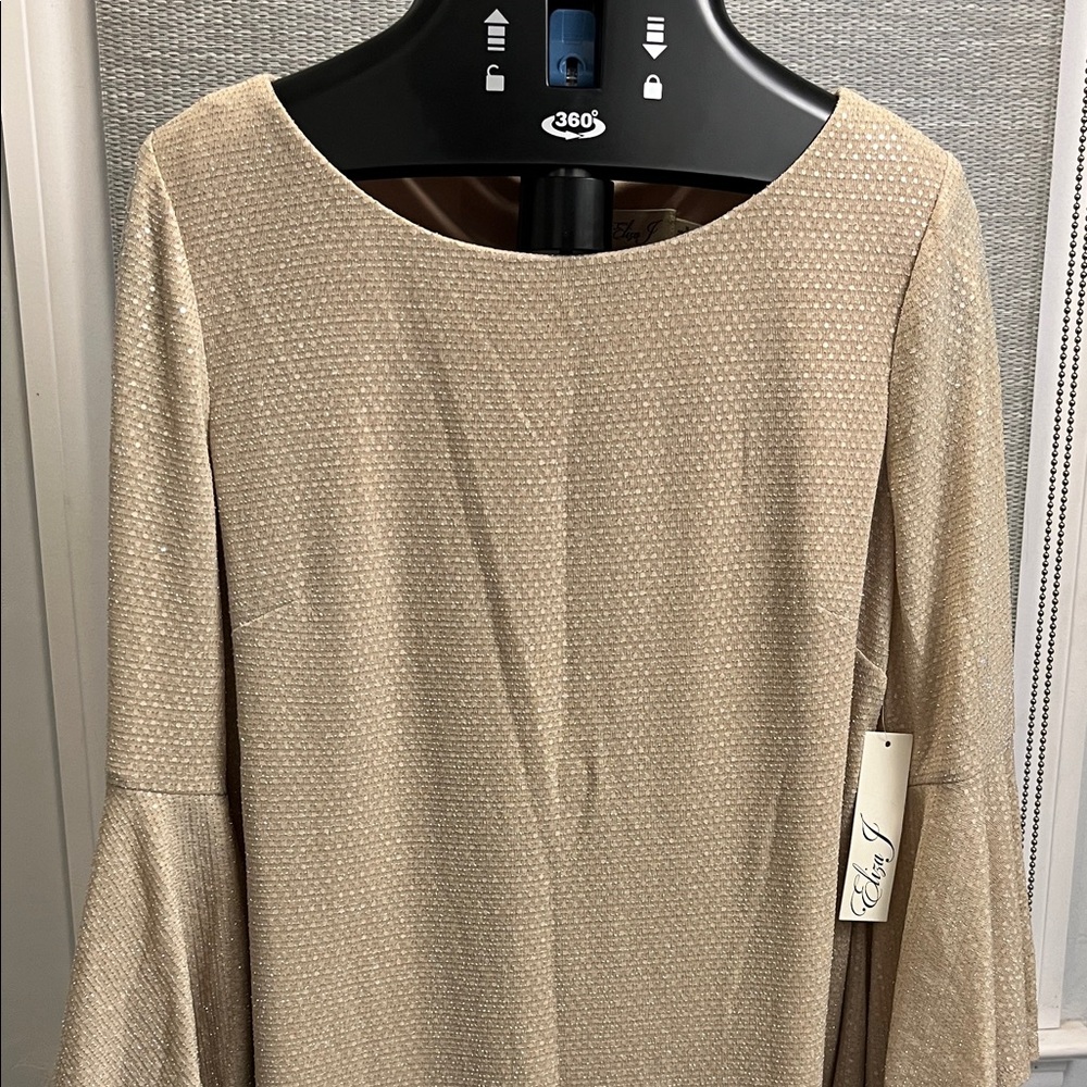 Champagne colored sparkly Long-Sleeve Dress by Eliza J.